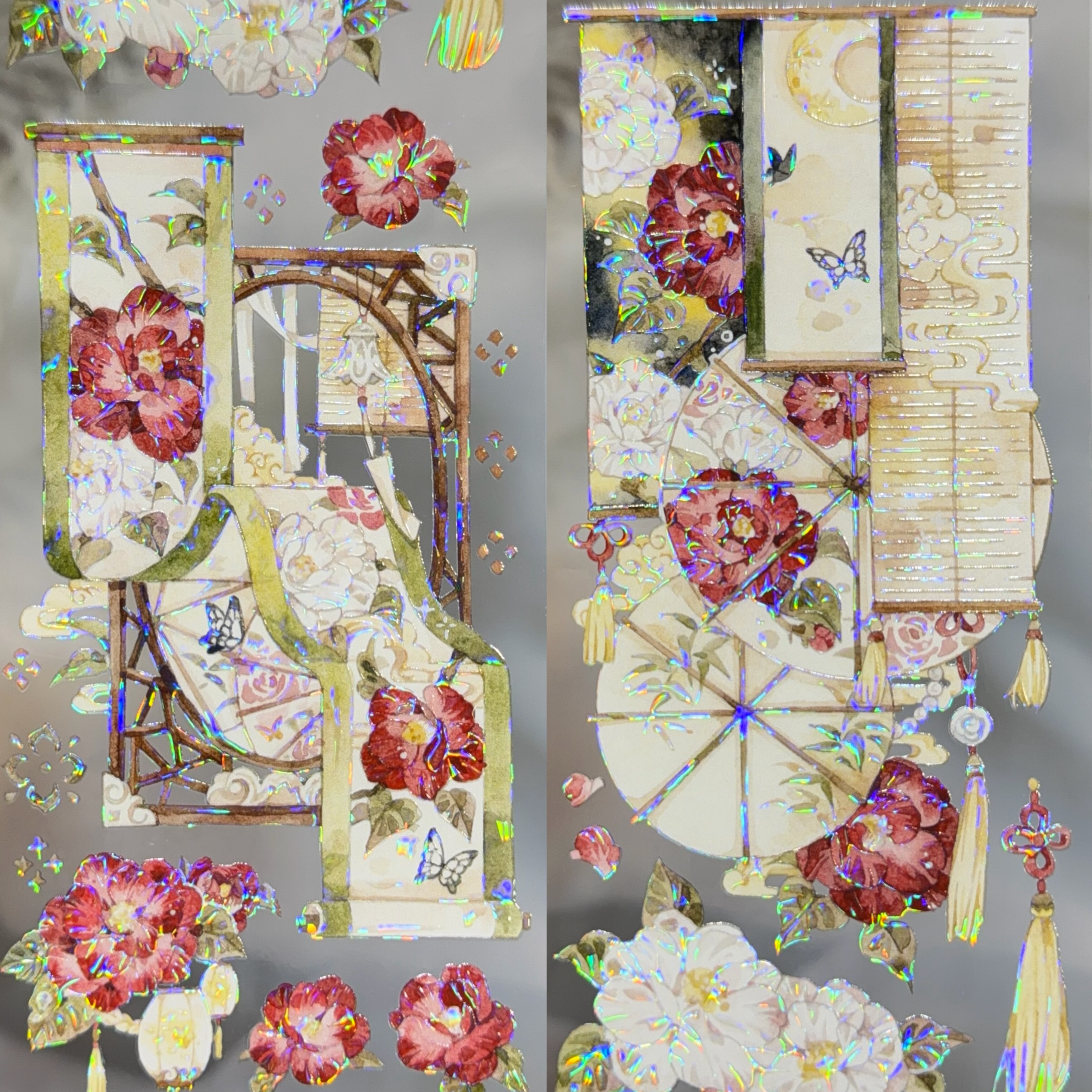 刺猬家分装手账胶带 寒阑灯姗山茶屏风竹林深深叶芳花灯古风素材