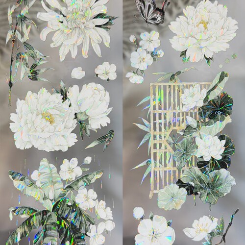 一木一横分装手账胶带清荷雨下古风梅花荷花流麻咕卡