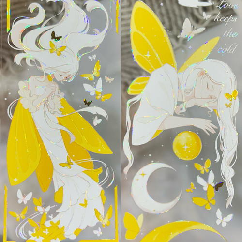 风见幸山分装手账胶带她的一抹黄清新人物女孩贝壳光流麻咕卡