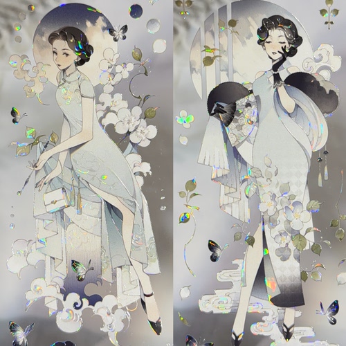 第九航道分装手账胶带旧园故梦笙豫太太旗袍系列女人物流麻咕卡