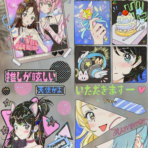 Just分装手账胶带星轨变奏人物女孩可爱漫画风音乐流麻咕卡贝壳光