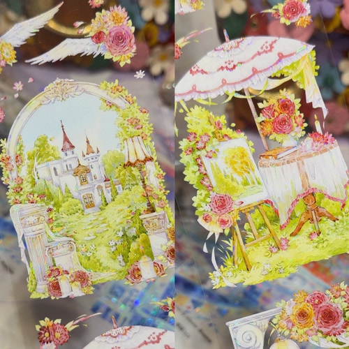 一木一横分装手账胶带爵庭雅叙荷韵生香造景宫廷风背景山水风流麻