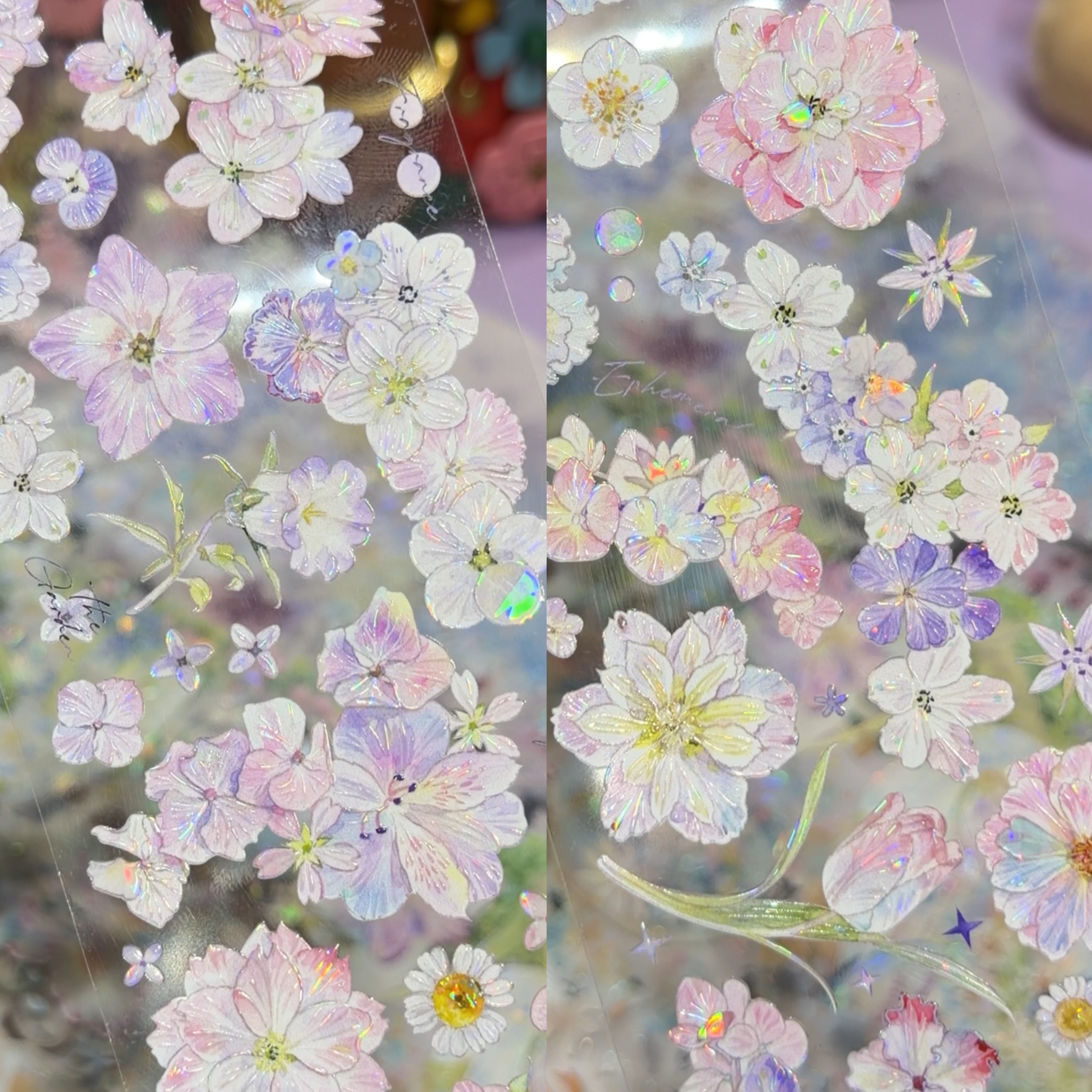 冰川分装手账胶带万花筒霓虹万花筒空境清新小花朵流麻咕卡背卡