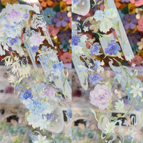 冰川研究所分装手账胶带织花蔓拂晓织花蔓夜弦花朵背景素材贝壳光
