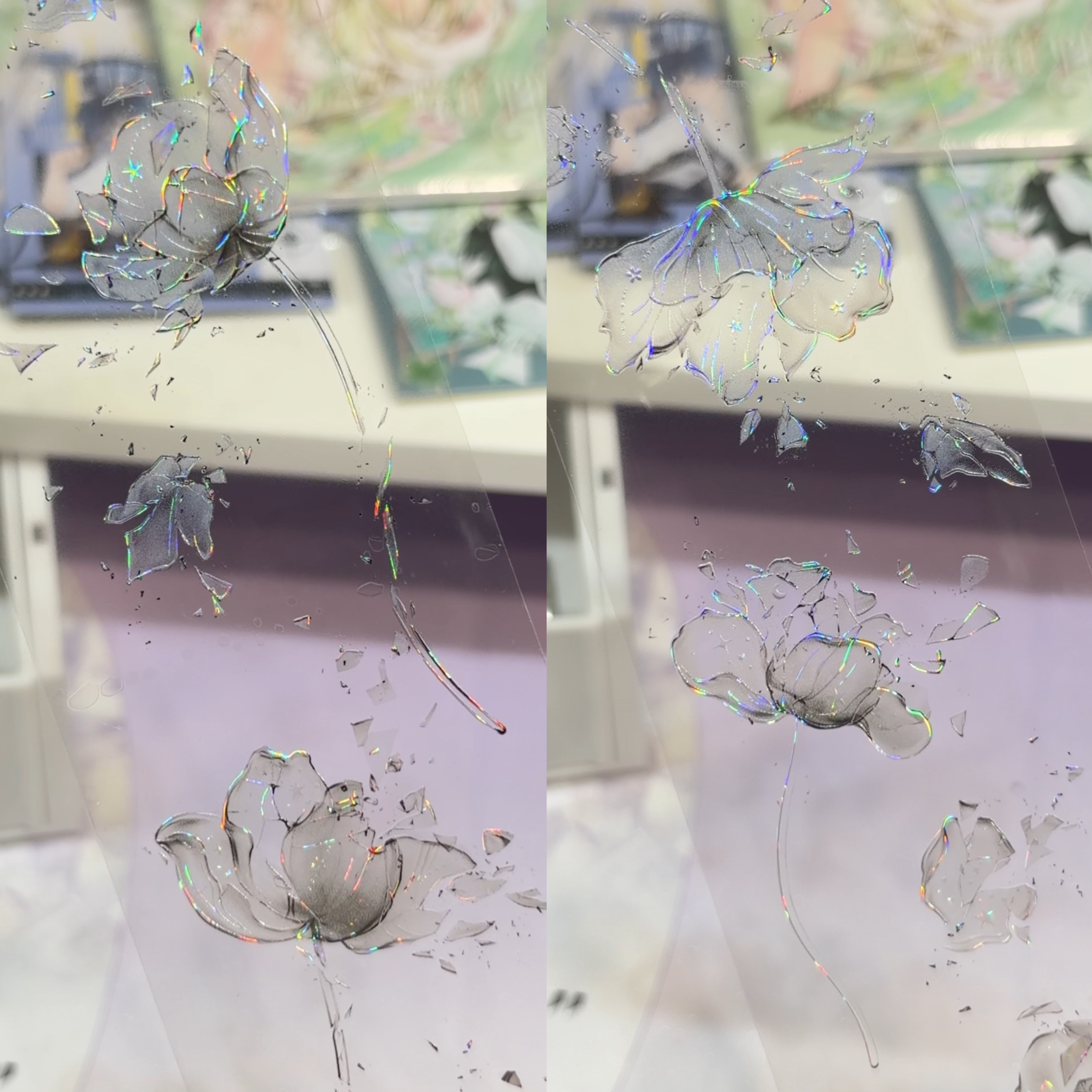 Likey分装玻璃碎梦黑白樱花蕾丝花朵透明系手帐胶带流麻咕卡背卡