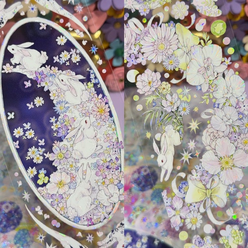 Shine工作室分装手账胶带梦境栖息昼夜拾壹绘炽蓝薄雾花朵流麻