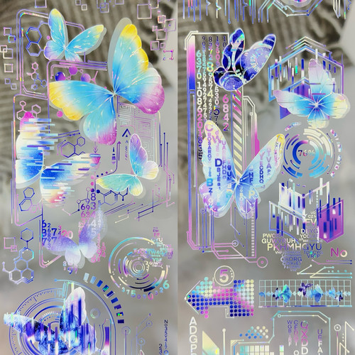 野葵分装手账胶带源蝶代码赛博风蝴蝶贝壳光机械风流麻咕卡