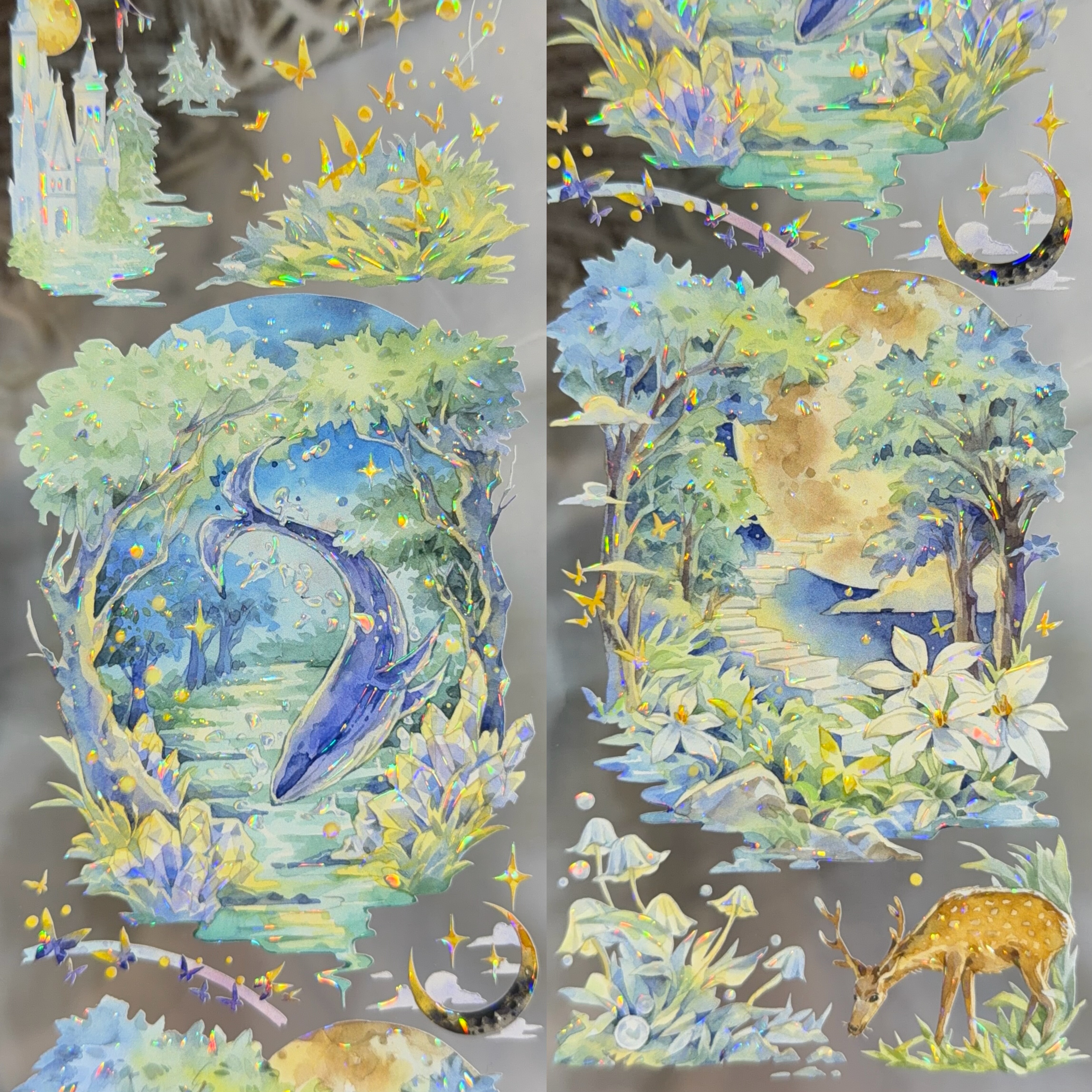 Shine分装胶带萤火之森绿意葱茏绿影湖畔破碎长夜光阴往来背景款