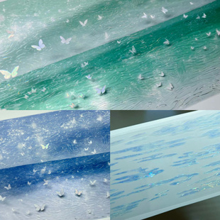 迷雾森林分装胶带蝴蝶印水蓝水生涟漪水波纹打底流麻咕卡手账拼贴