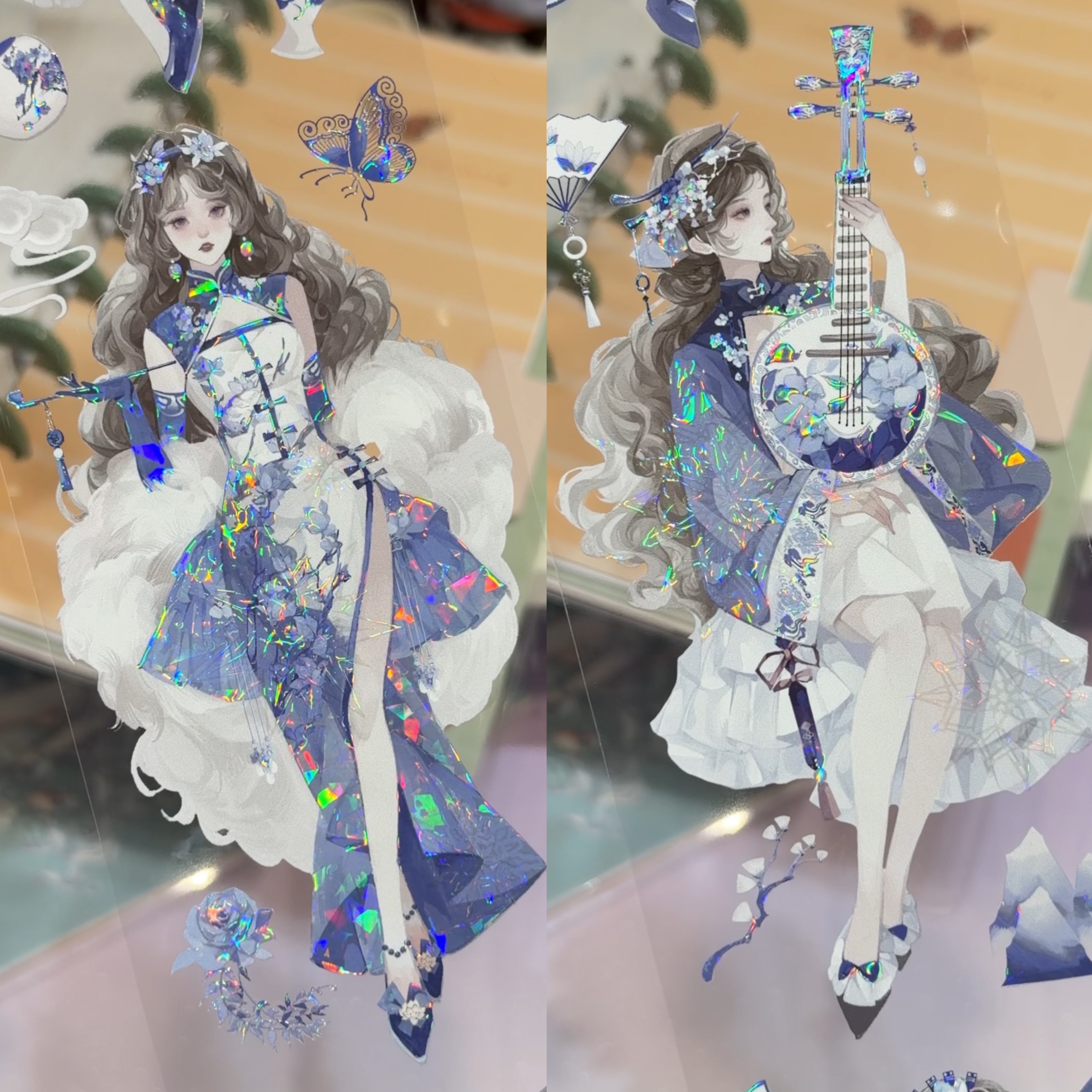 一木一横分装胶带天青雾色青花瓷蓝系人物古风人物流麻咕卡