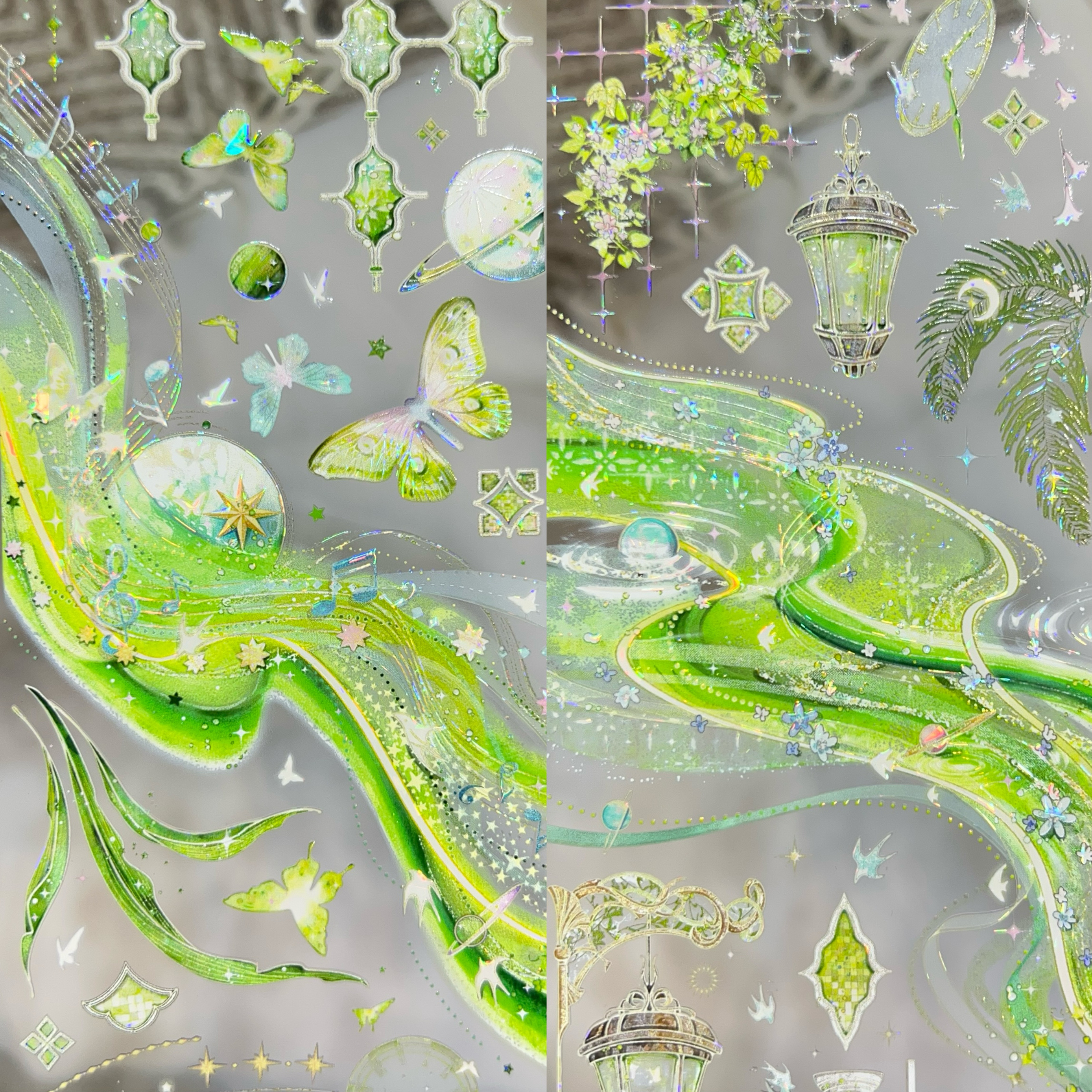 Mood分装手账胶带起风了绿月光枝叶扶苏绿门造景贝壳光