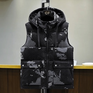 工装 马甲男士 胖子韩版 大码 羽绒棉马夹保暖背心迷彩坎肩外套 秋冬季
