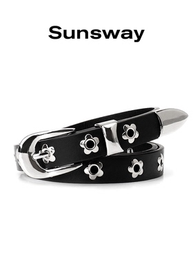SUNSWAY原创花朵免打孔细款皮带设计感小众百搭铆钉朋克y2k腰带