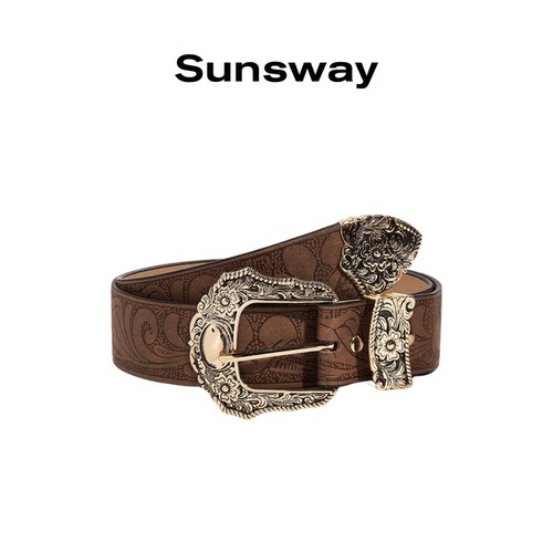 sunsway精致复古重工金属扣腰带