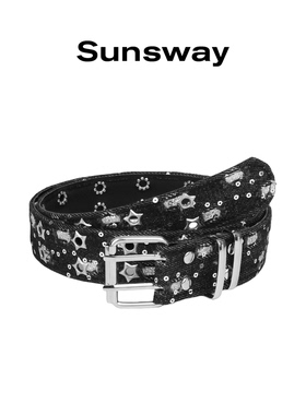 SUNSWAY原创做旧破坏牛仔布腰带男女潮星星铆钉y2k亚文化小众皮带