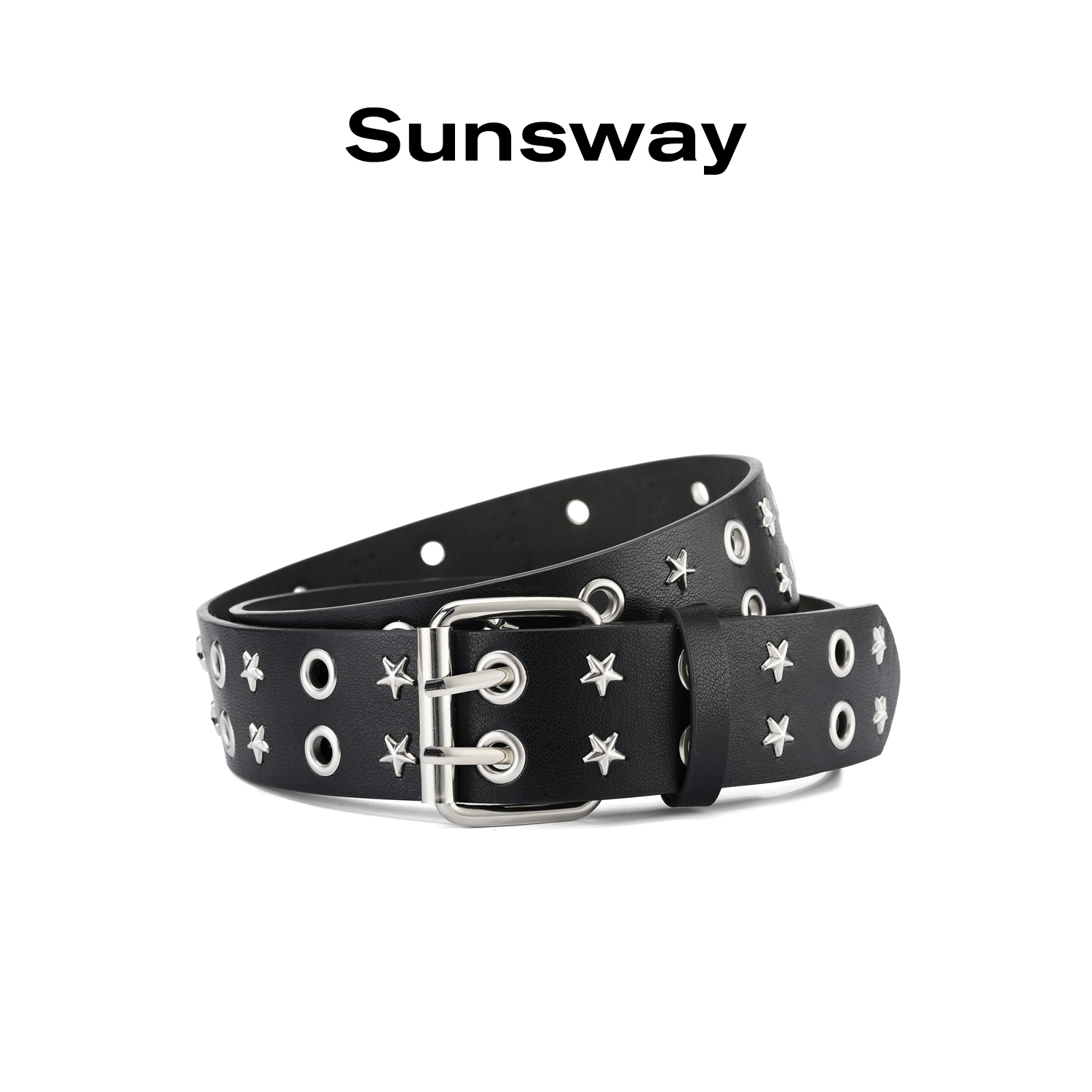 SUNSWAY原创潮流朋克腰带男女同款星星金属铆钉小众免打孔皮带