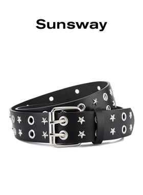 SUNSWAY原创潮流朋克腰带男女同款星星金属铆钉小众免打孔皮带