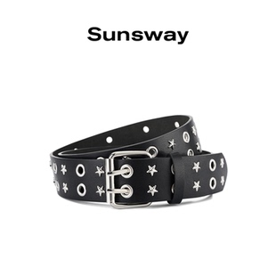 SUNSWAY原创潮流朋克腰带男女同款 星星金属铆钉小众免打孔皮带