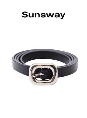 SUNSWAY头层牛皮银色金属扣头精细封边真皮皮带简约韩版女腰带