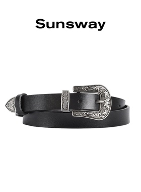 SUNSWAY原创简约真皮纯牛皮雕花腰带西装男女通用时尚牛仔裤百搭