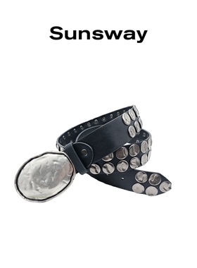 SUNSWAY朋克风铆钉皮带男女重工金属扣黑色腰带个性时尚潮流百搭