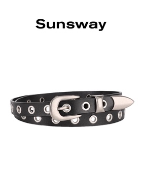 SUNSWAY真皮免打孔cleanfit金属扣皮带铆钉装饰牛皮百搭小众腰带