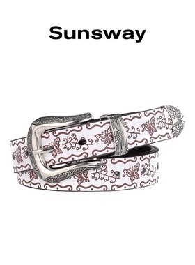 SUNSWAY设计感民族风印花腰带女金属扣百搭y2k小众复古风皮带裤带