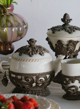 出口欧洲GG 象牙白鸢尾花铸铝茶壶水壶水杯