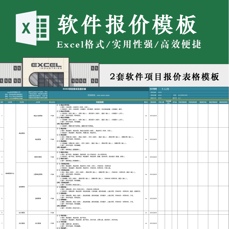 软件项目电商系统开发报价单 工作量评估分阶段角色报价excel模板