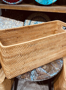 TB219植物藤条编织中式无盖带提手收纳筐尺寸：56*22*25cm