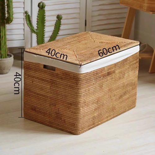 TB315植物藤编60大筐带盖带提手零食大号收纳箱尺寸：60*40*40cm