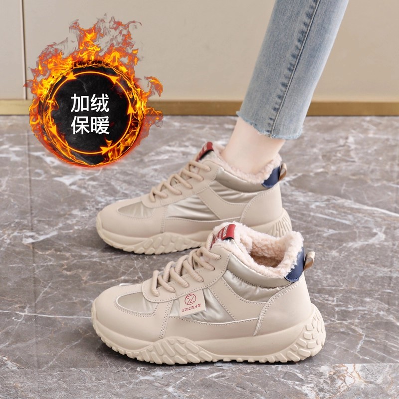 黑色轻便软底高帮加绒保暖棉鞋女