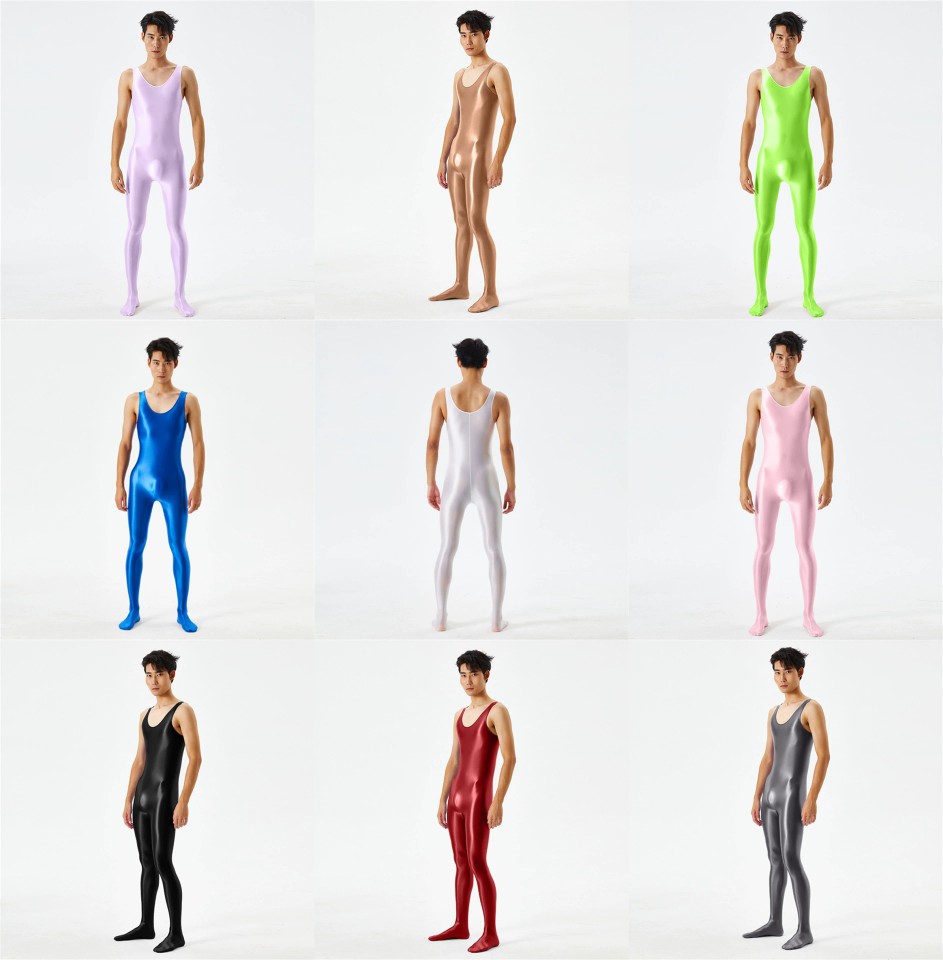 大码油亮光泽丝滑连体衣男款(开档款+不开档款)高弹跑步连体衣
