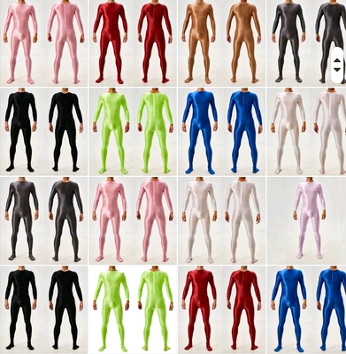 油亮光泽丝滑薄透全身连体紧身衣性感跑步瑜伽后背带拉链7079