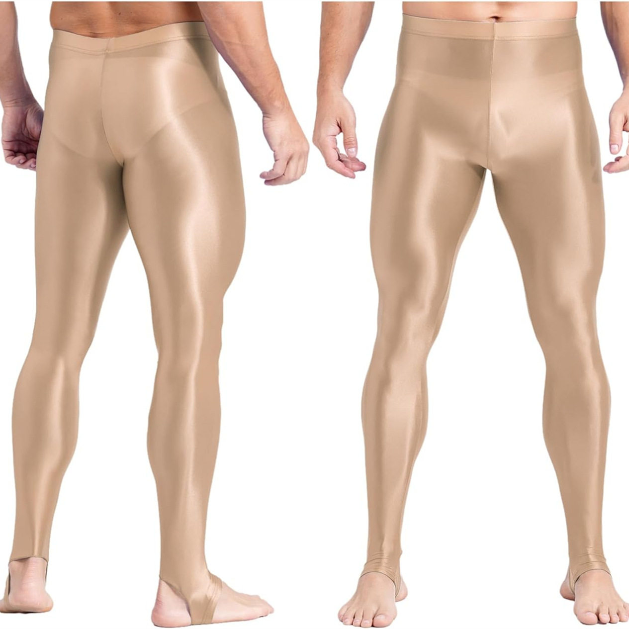 男款大码高弹力薄透丝滑性感踩脚裤油亮光泽健美裤跑步紧身裤7155