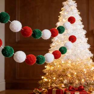 毛绒球拉旗2025圣诞装饰品挂串活动派对背景墙挂件场景氛围感布置