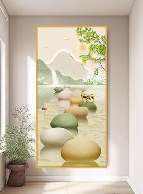 自粘贴画入户玄关装饰画清新奶油风过道墙贴石来运转进门竖版壁画