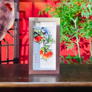 平安喜乐桌面摆件非遗剪纸伴手礼电视柜茶室摆台画乔迁新居礼物