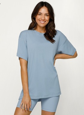 Lorna Jane 春宽松慵懒风T恤女Rib休闲Oversized螺纹圆领运动上衣