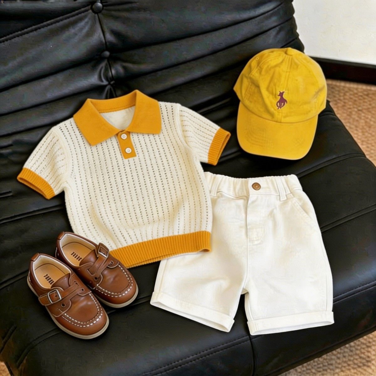 男童夏季针织Polo短袖短裤套装