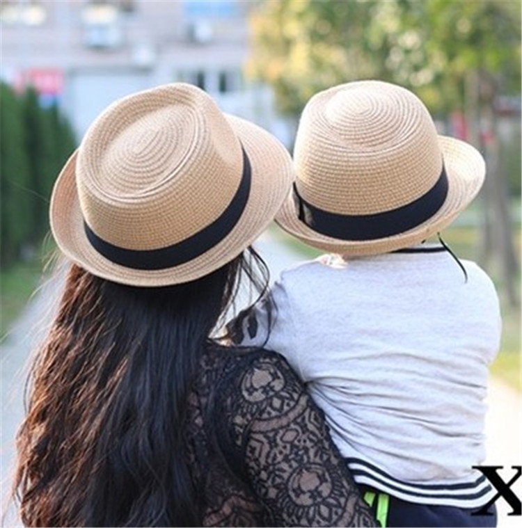 亲子帽子母子夏季儿童草帽编织男童遮阳帽母女韩版防晒太阳沙滩帽