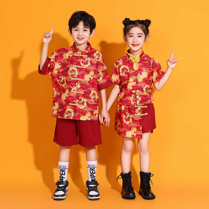 男女儿童中国风啦啦队演出服套装
