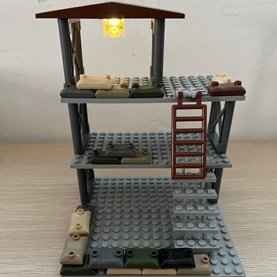 DIY小颗粒军事基地吃鸡哨塔场景监狱积木玩具拼装玩具组装模型