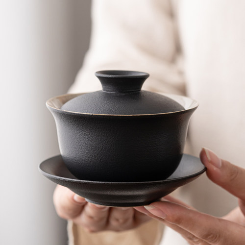 黑陶大号家用功夫茶三才碗