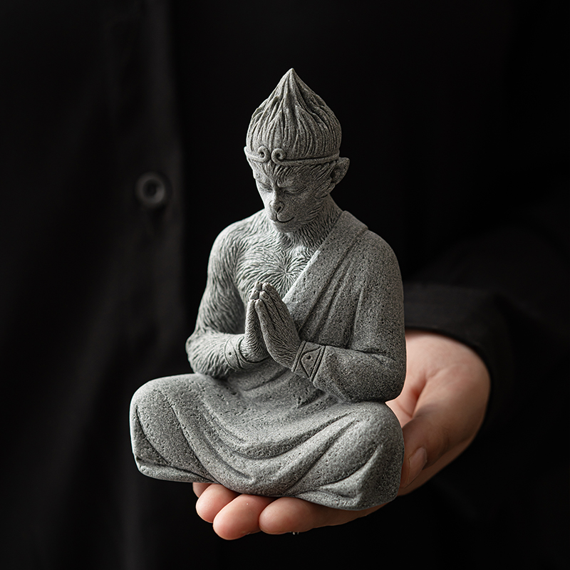 恬静生活茶宠摆件青砂石大圣