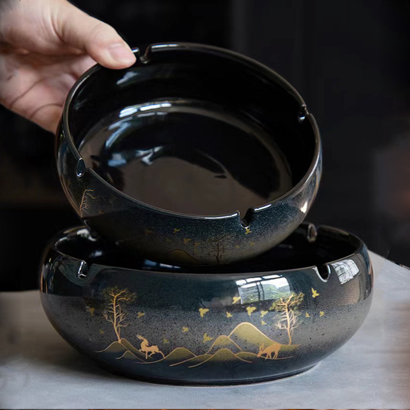 大号圆形家用烟灰缸客厅个性潮流时尚防风烟缸办公室防飞灰烟盅