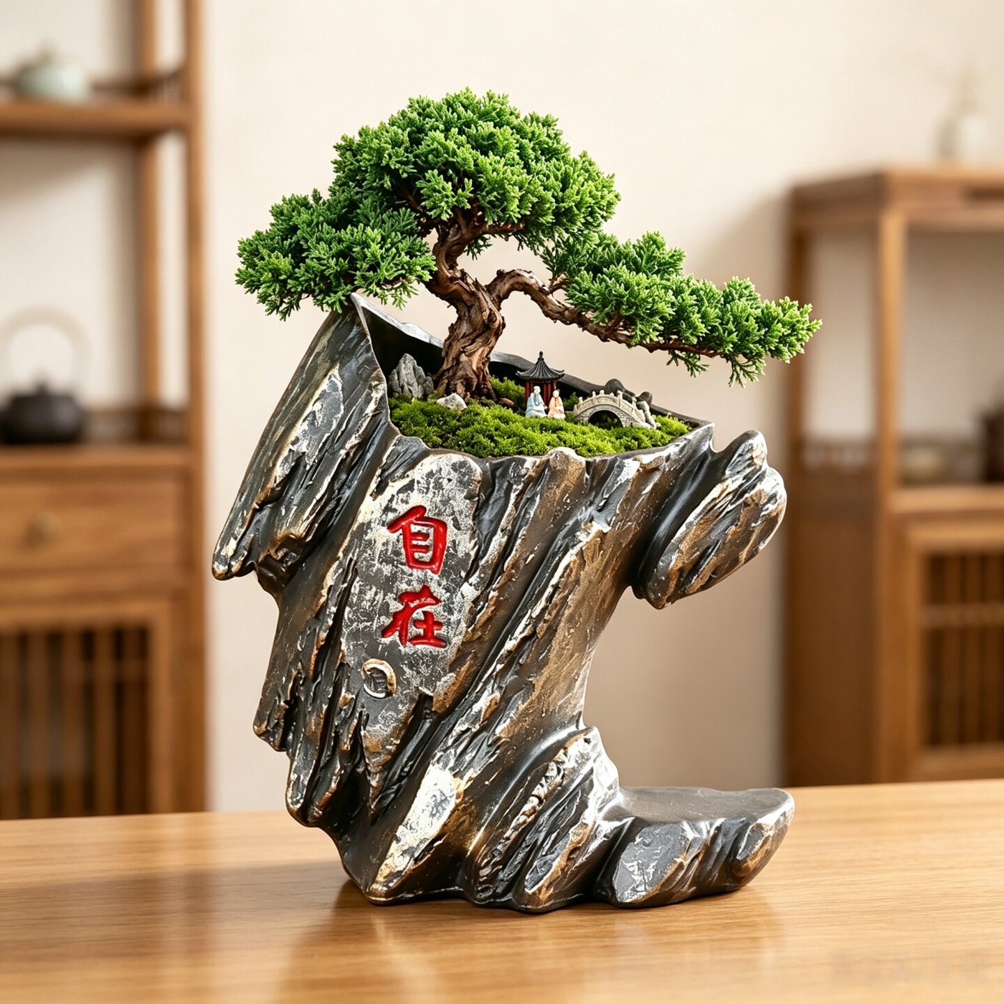 自在假山造型陶瓷花盆中式禅意仿岩石盆景盆创意室内桌面绿植花器