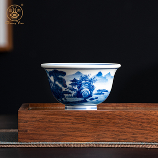 昌南景德镇手工陶瓷主人杯单杯手绘青花山水压手杯功夫茶大号茶杯