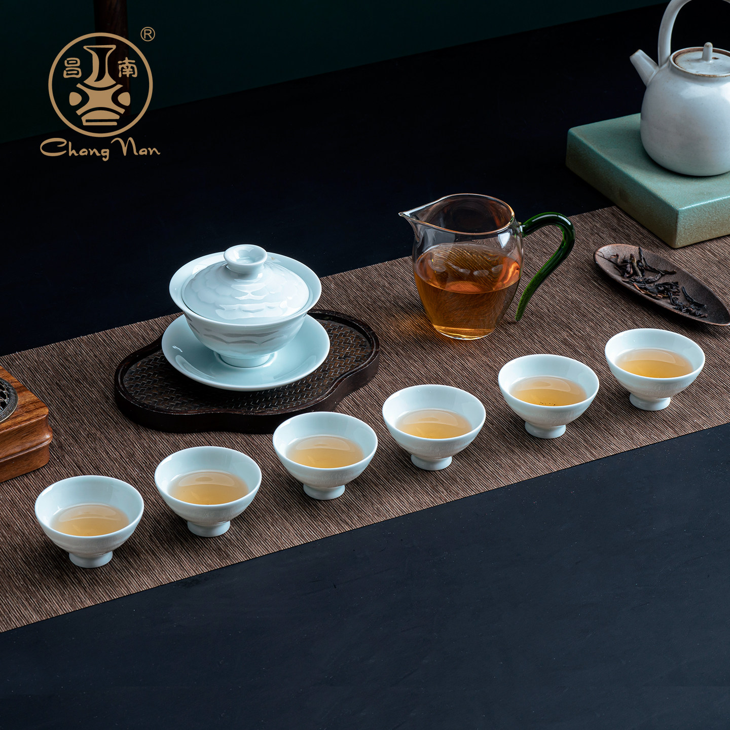 昌南影青瓷器泡茶盖碗一套景德镇高档轻奢陶瓷功夫茶具套装送长辈