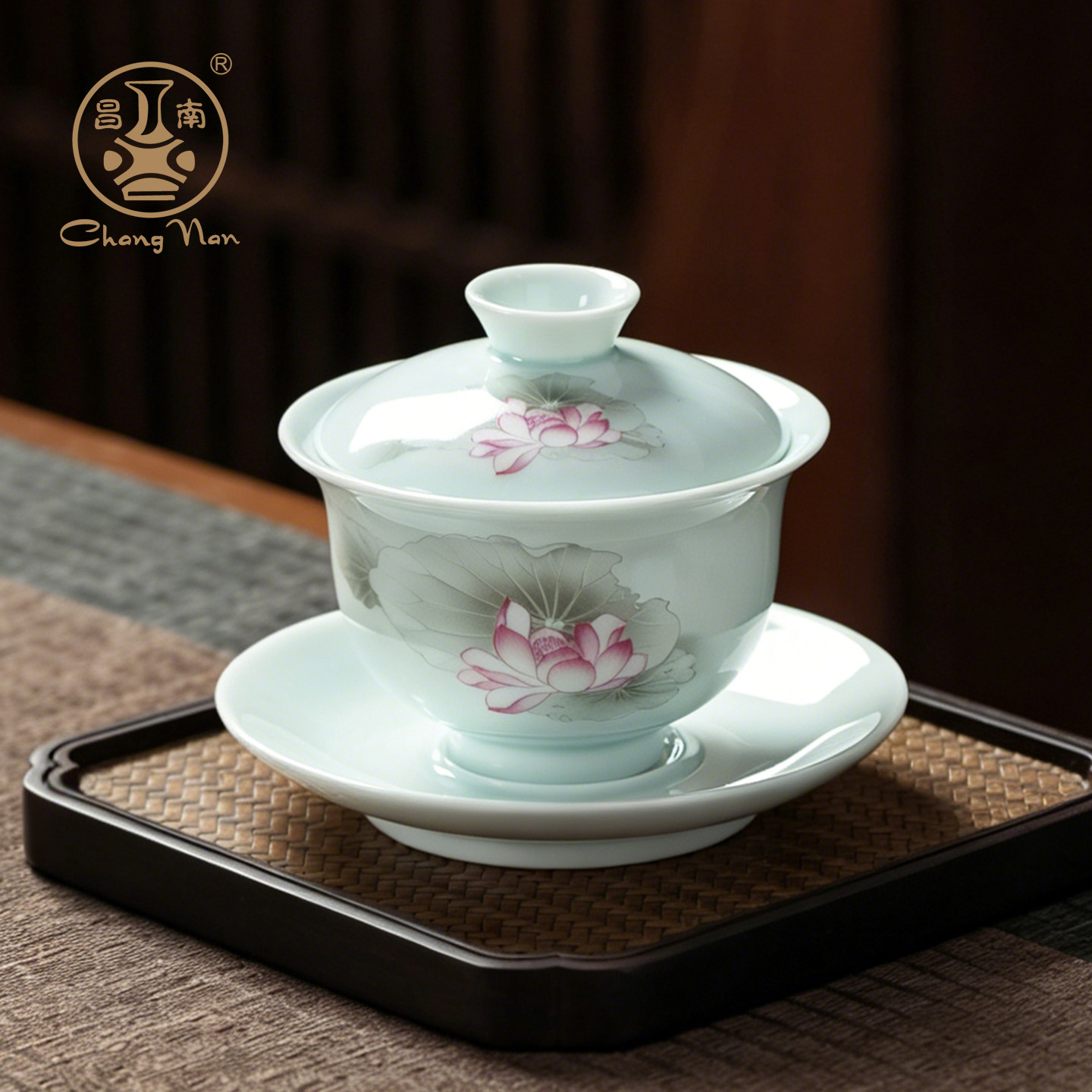 昌南影青瓷荷花泡茶盖碗景德镇陶瓷三才带盖子茶碗中式高档盖碗单